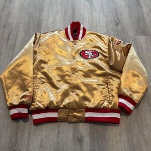 NFL San Francisco 49ers Satin Varsity Jacket Gold youth XL Forty Niners Bomber